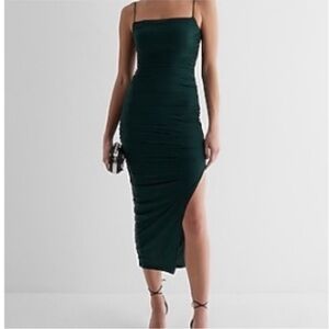 Express Dark Green Midi Dress with Spaghetti Straps